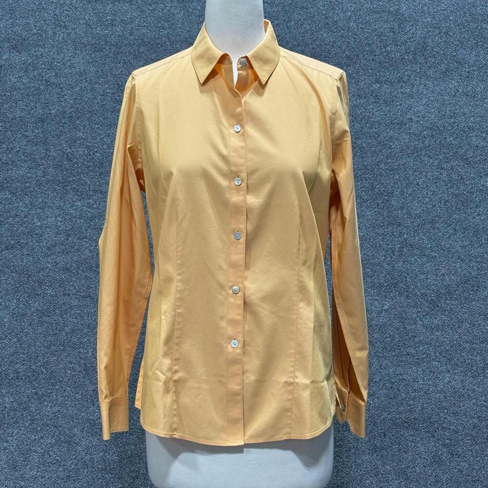 Foxcroft Shirt Womens 6 Orange Peach Heritage Non-Iron Button Front Long Sleeve